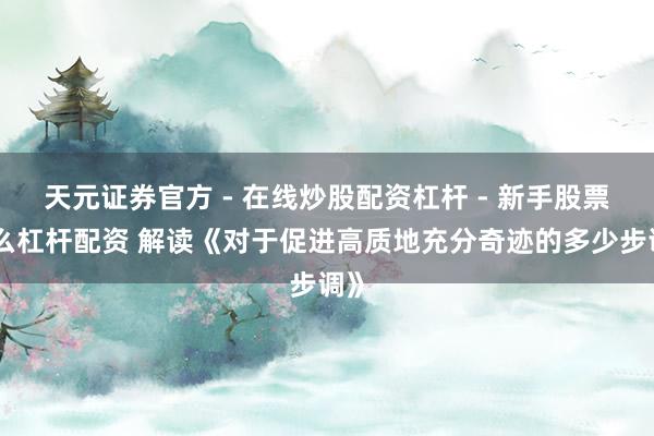 天元证券官方 - 在线炒股配资杠杆 - 新手股票怎么杠杆配资 解读《对于促进高质地充分奇迹的多少步调》